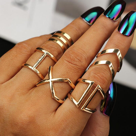 V Chevron Rings Geometrical Irregular Ring Set