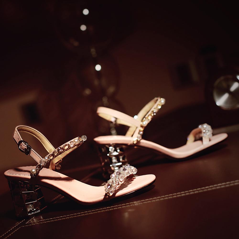 Genuine Leather Crystal Pearl-Studded Sandals