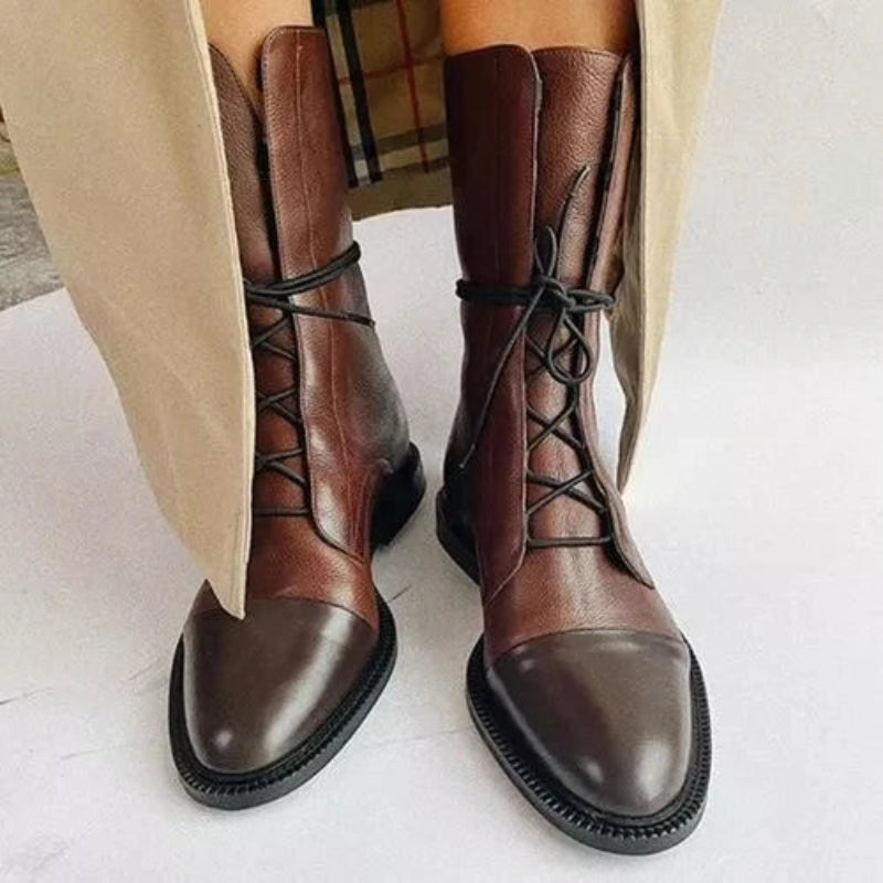 Brown lace-up leather boots - front view