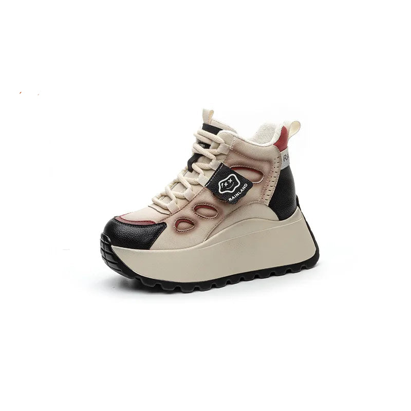 Beige and black genuine leather sneaker on a white background