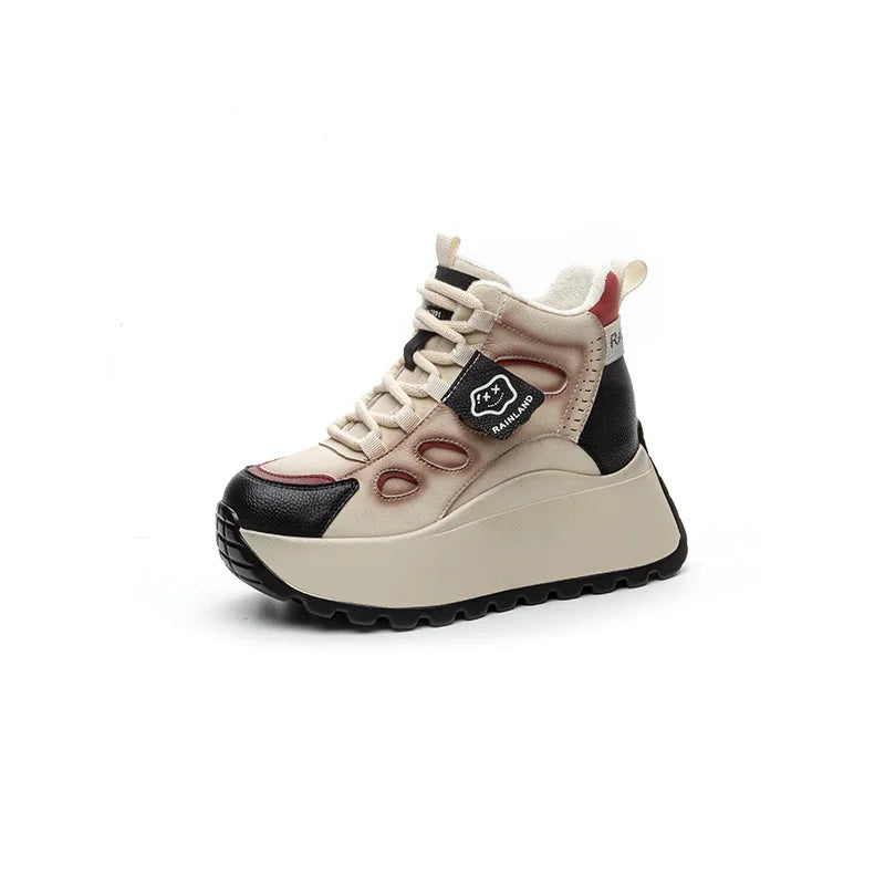 Beige and black genuine leather sneaker on a white background