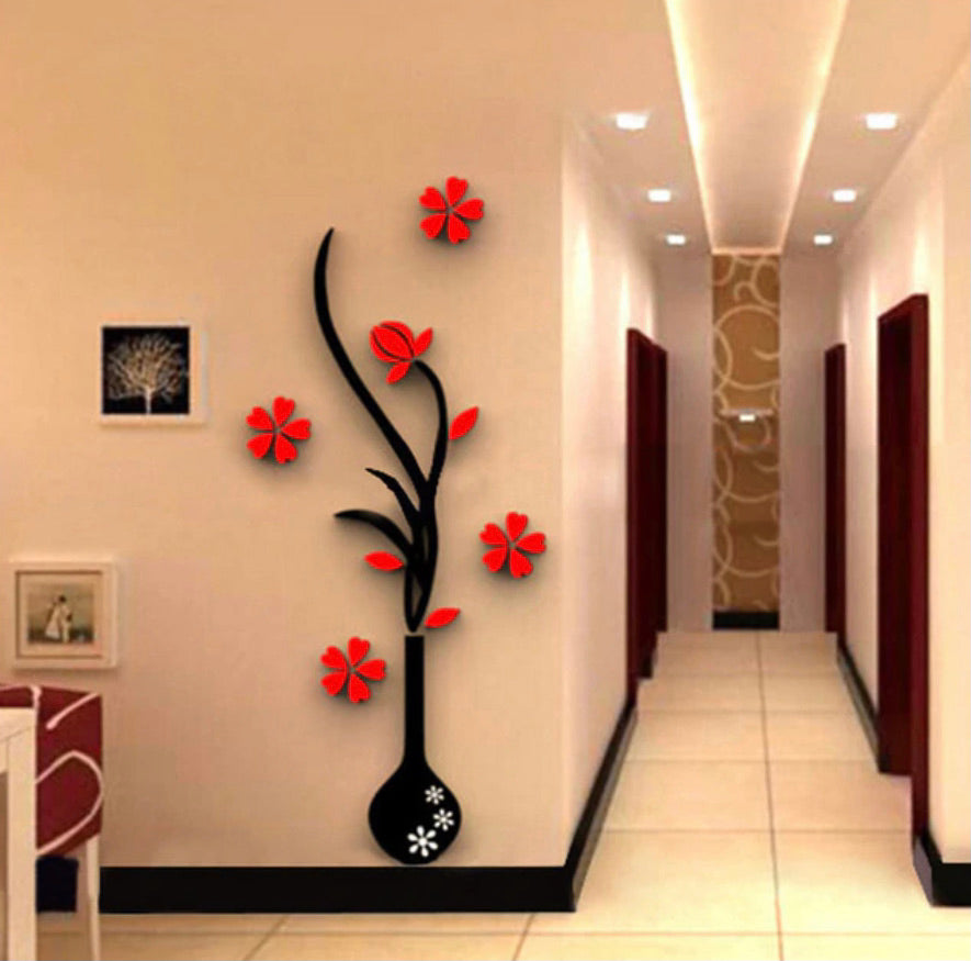 Colorful Flower Vase 3D  Wall Sticker
