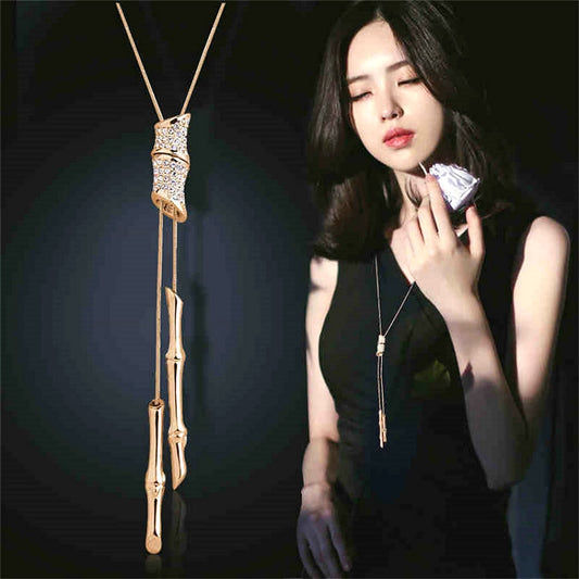 Full Rhinestone Tassel Long Pendant Necklace