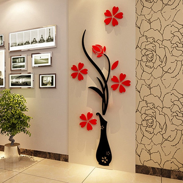 Colorful Flower Vase 3D  Wall Sticker