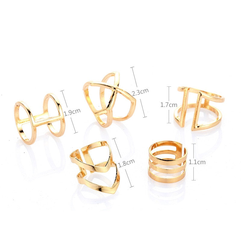 V Chevron Rings Geometrical Irregular Ring Set