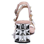 Genuine Leather Crystal Pearl-Studded Sandals