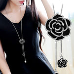 Black Rose Flower Tassel Long Necklace