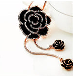 Black Rose Flower Tassel Long Necklace